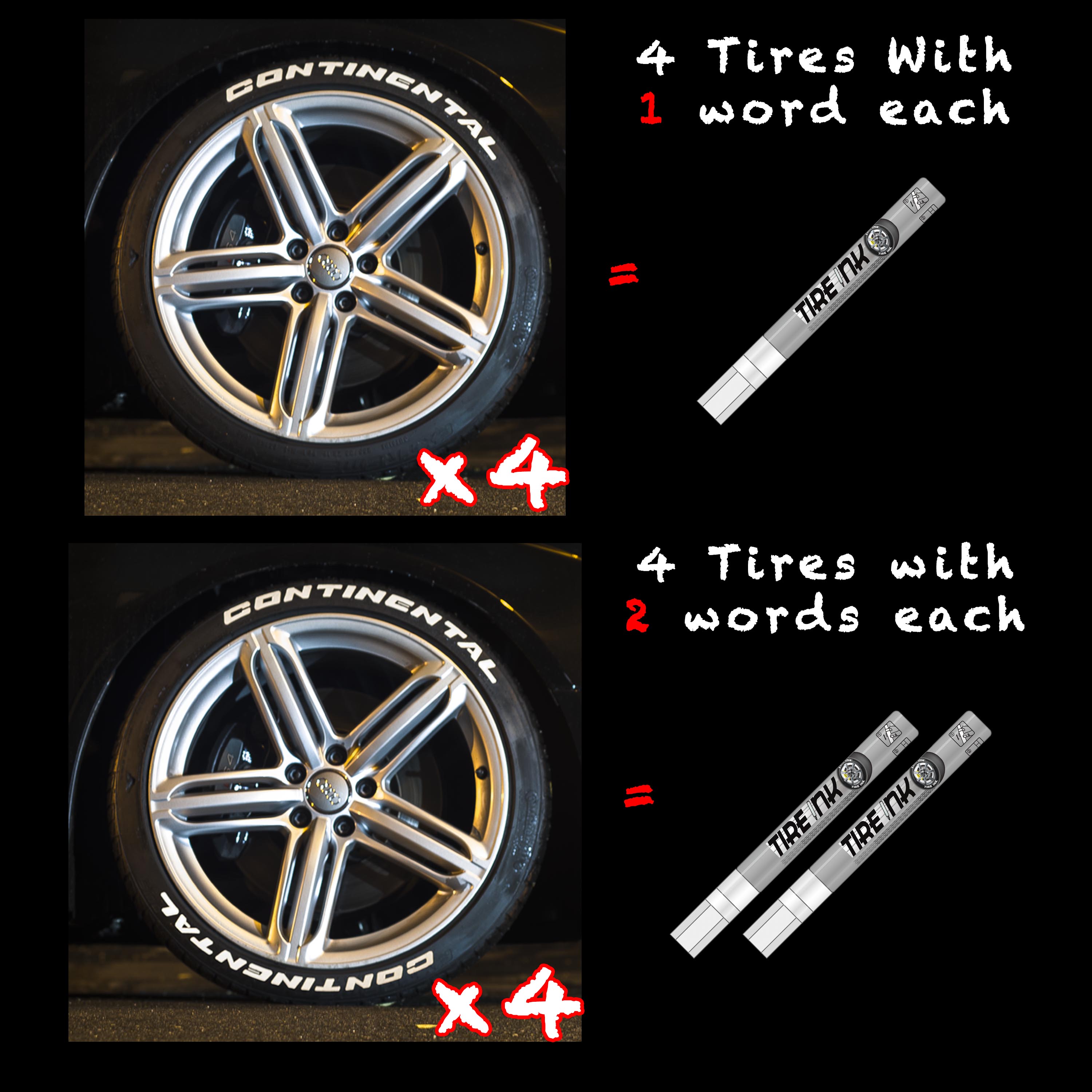 White Tire Paint Markers for Car Tire Lettering-Permanent Tire Paint Pens  are designed with weatherproof ink for car tires （4pcs） 